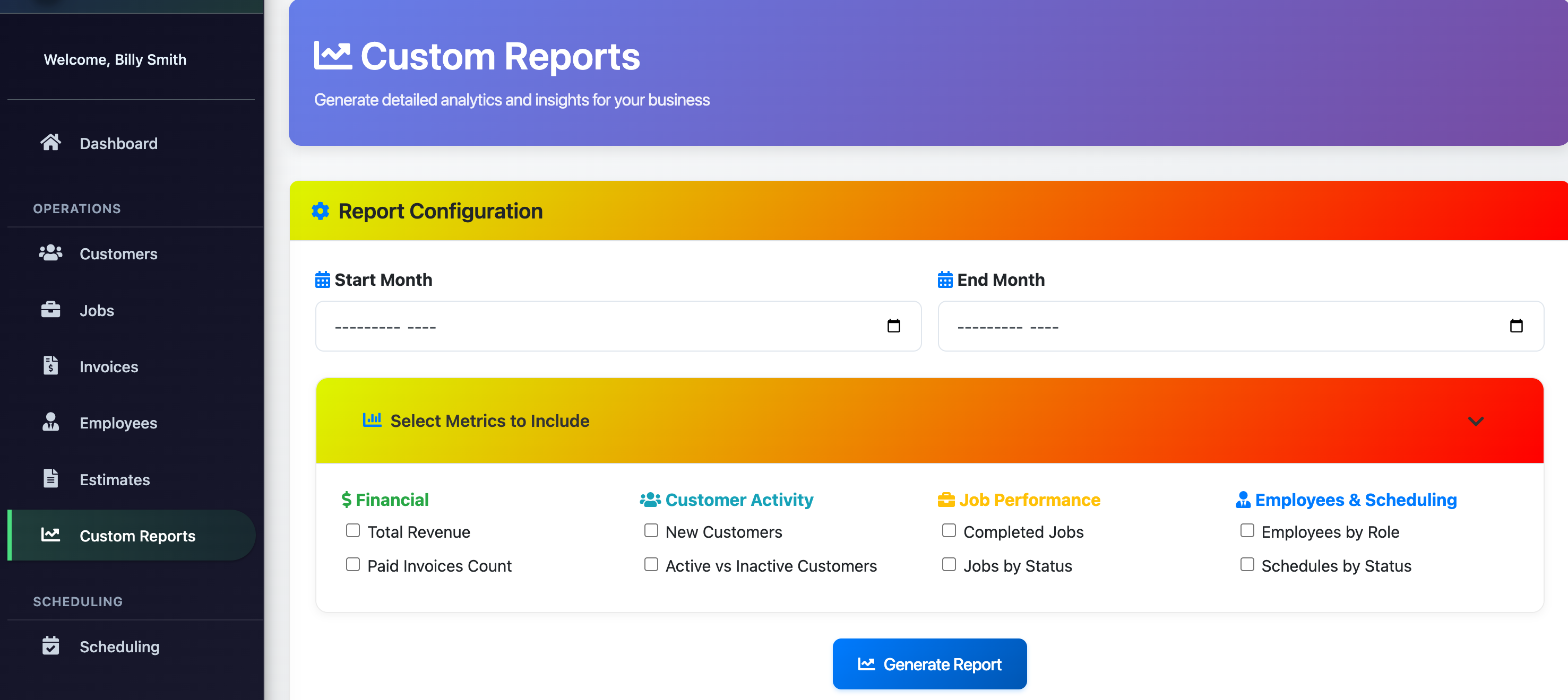 Custom report filters