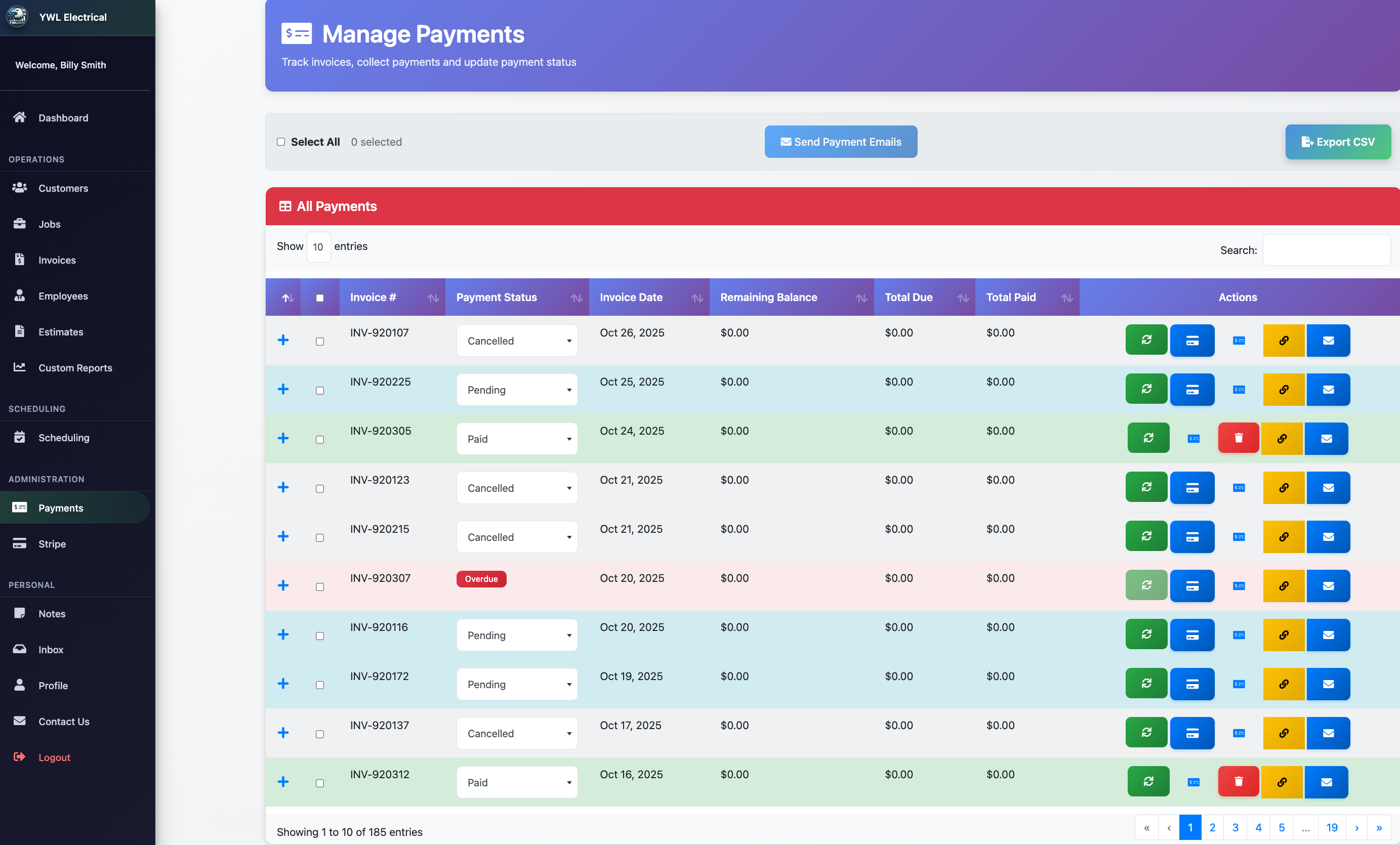 Payments dashboard