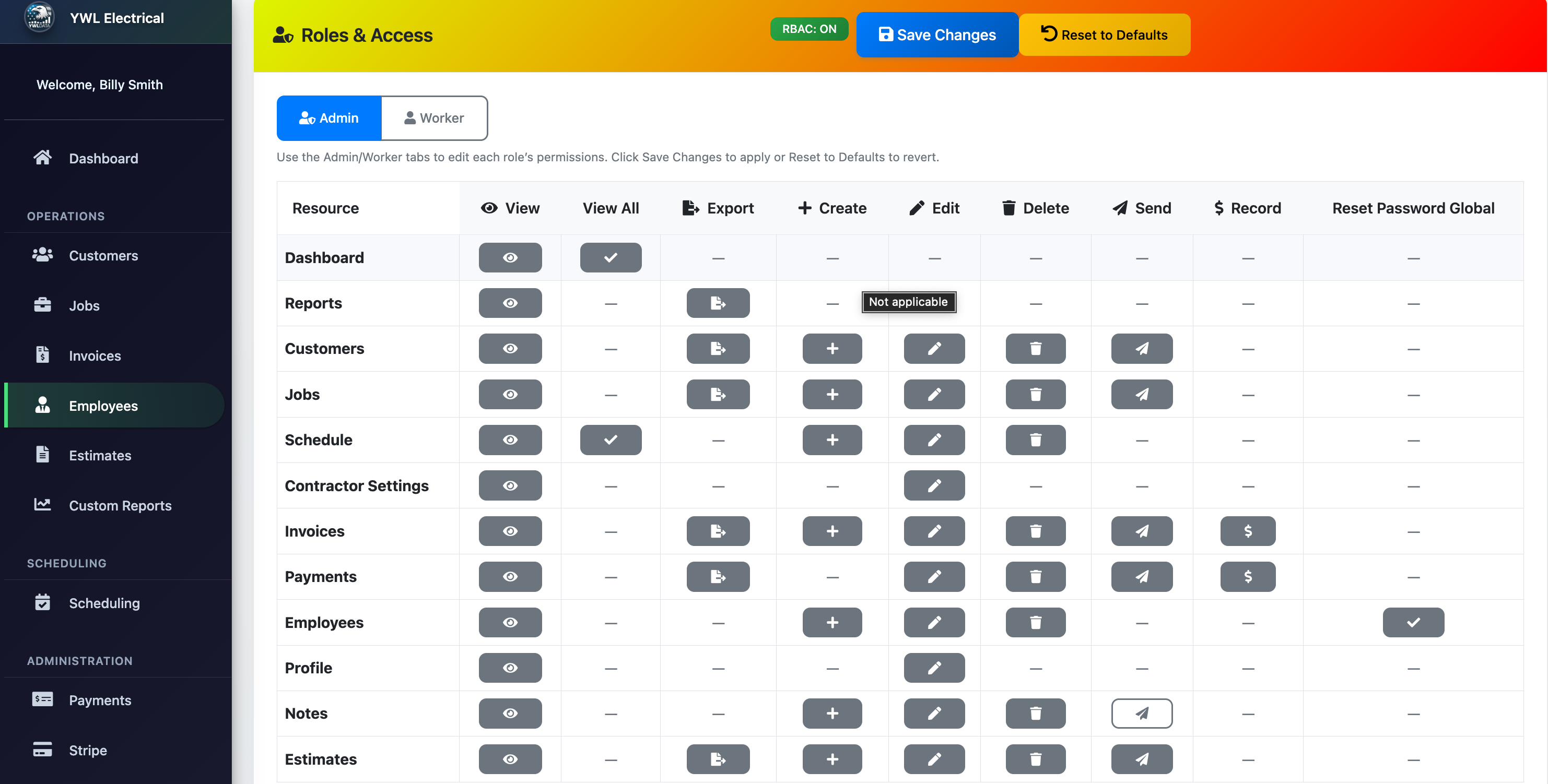 Roles and access control